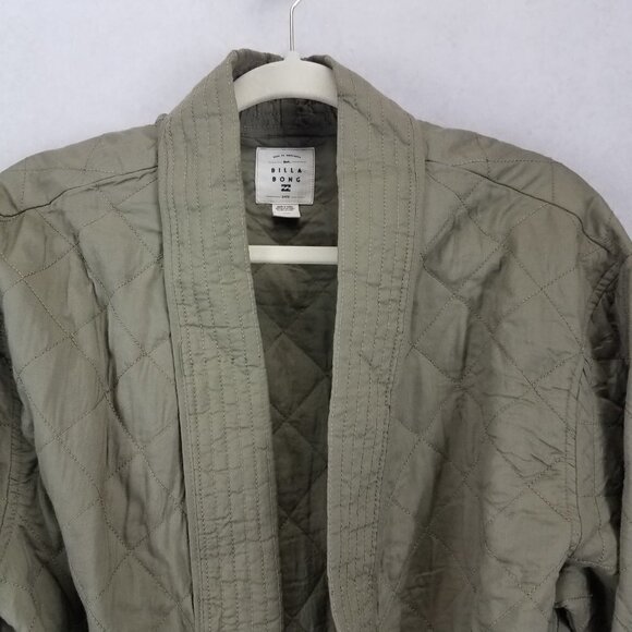 NEW Billabong Size L Piece Out quilted belted longline Jacket in Sage Green - Picture 6 of 13